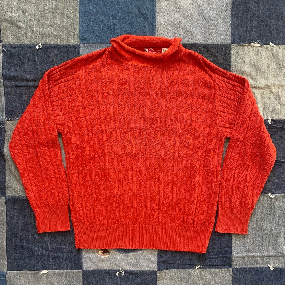 vintage roll neck binghamton knitting co sweater orange size M